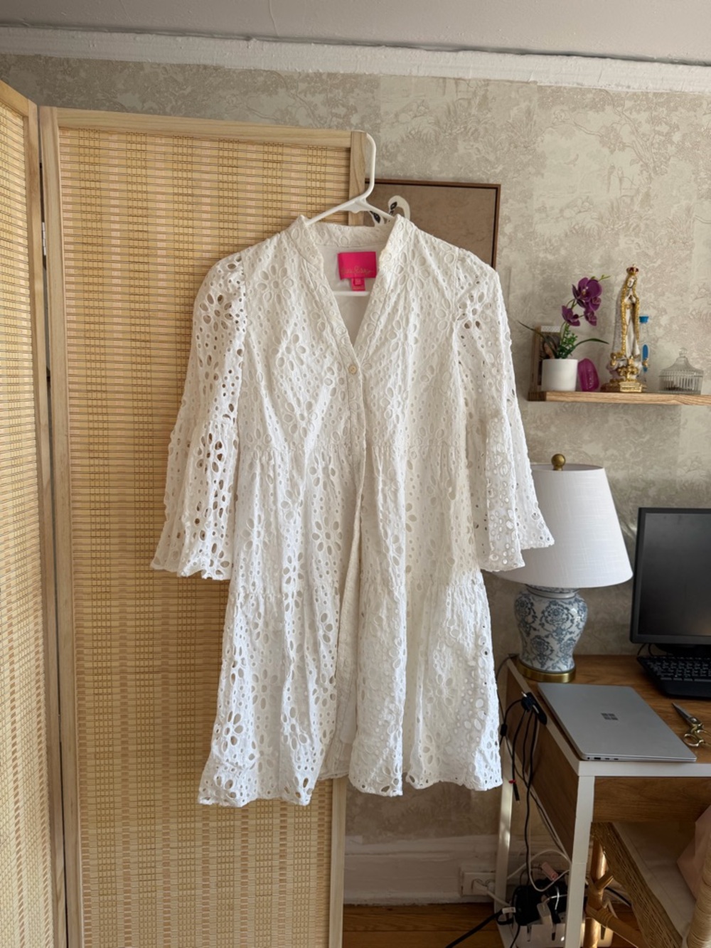 Lilly Pulitzer White Eyelet Lace Bell Sleeve Dress